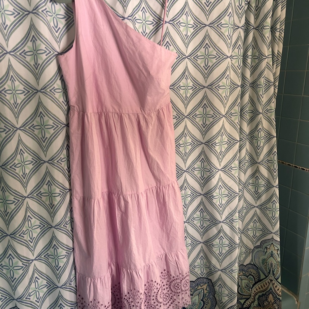 NWOT GAP ONE SHOULDER Pink Maxi Dress with Tiered Skirt and Lace Detailing - Picture 7 of 13